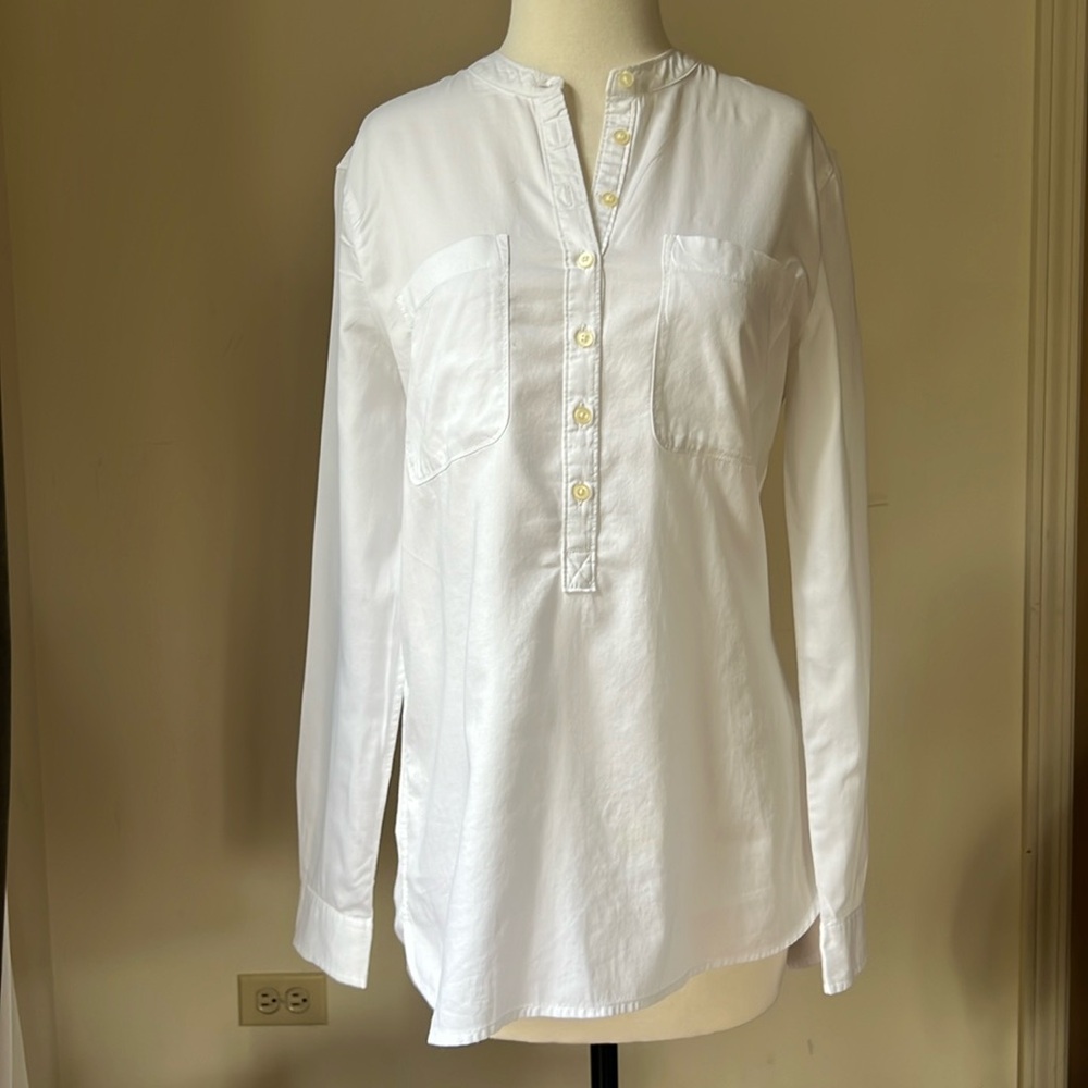 JAMES PERSE Women’s White Mandarin Collar Buttons Chest Pocket Tunic Size 3